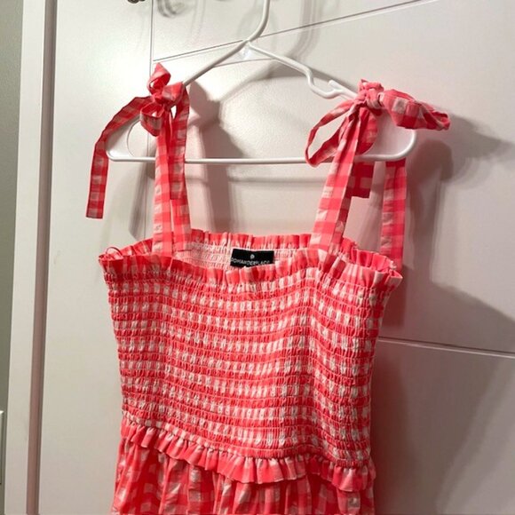 Pomander Place Tuckernuck Tiered Nellie Dress Electric Pink Gingham Plaid Large - Picture 6 of 16